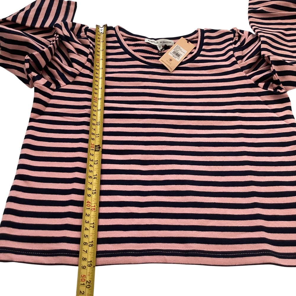 Rebecca Minkoff Cropped Talia Striped Sweatshirt Pink Navy Puff Sleeve XS - Picture 4 of 7
